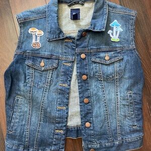 GAP Blue Denim Vest with Mushroom Patches